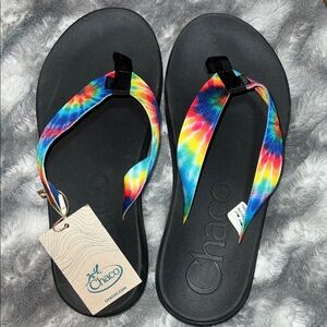 Chaco Black Sandals with Multicolor tie-dye  Straps